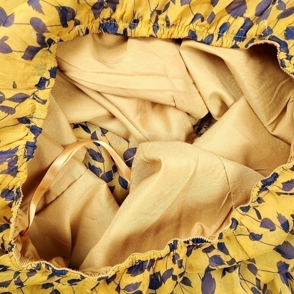 New Here Comes the Sun Boho Wide Leg Lined Pants Gold Navy Leaf Pattern … - Picture 13 of 14